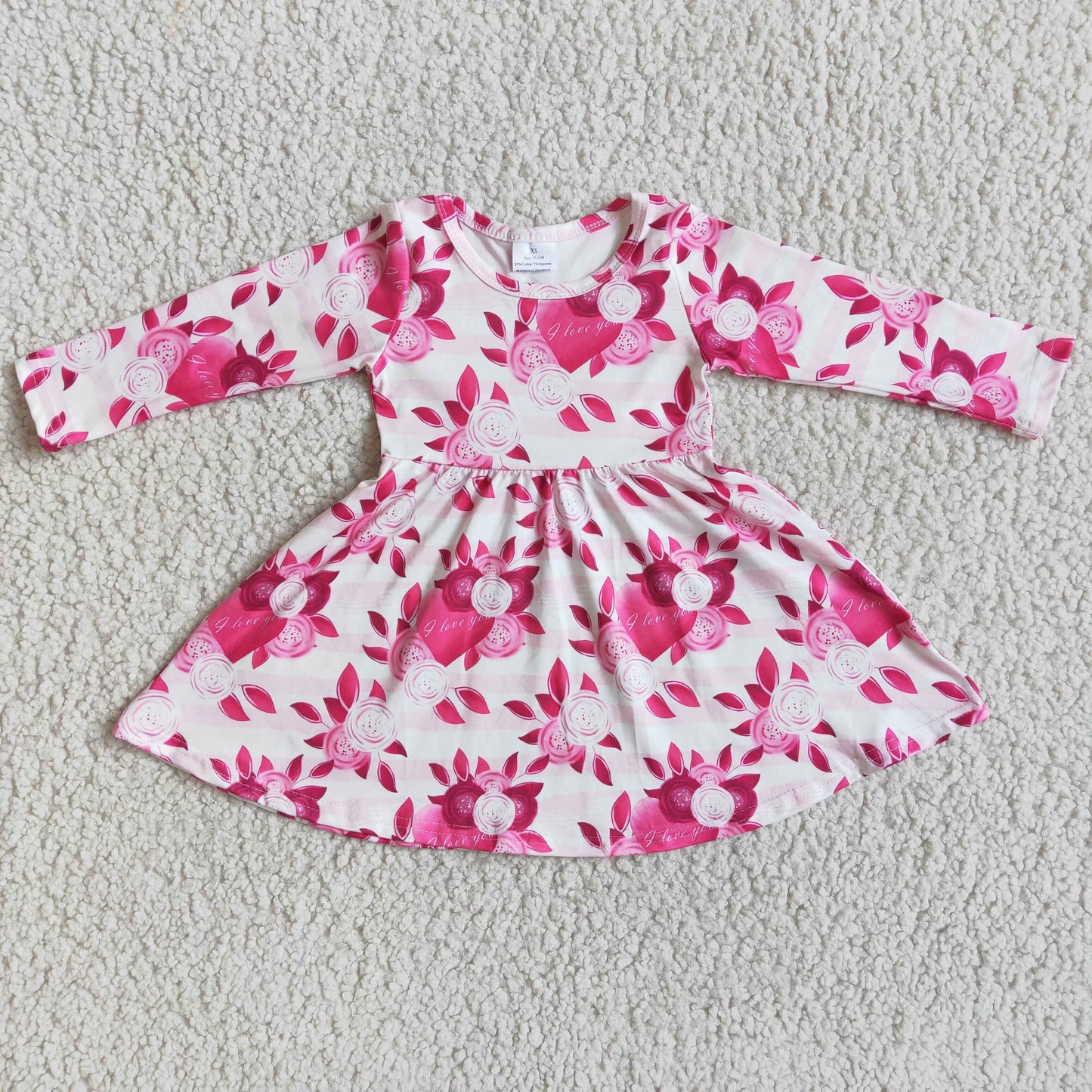 12.6 6 B2-15 Baby Girls Winter Dresses Baby girls Valentines Hotpink Heart Floral Twirl Dresses