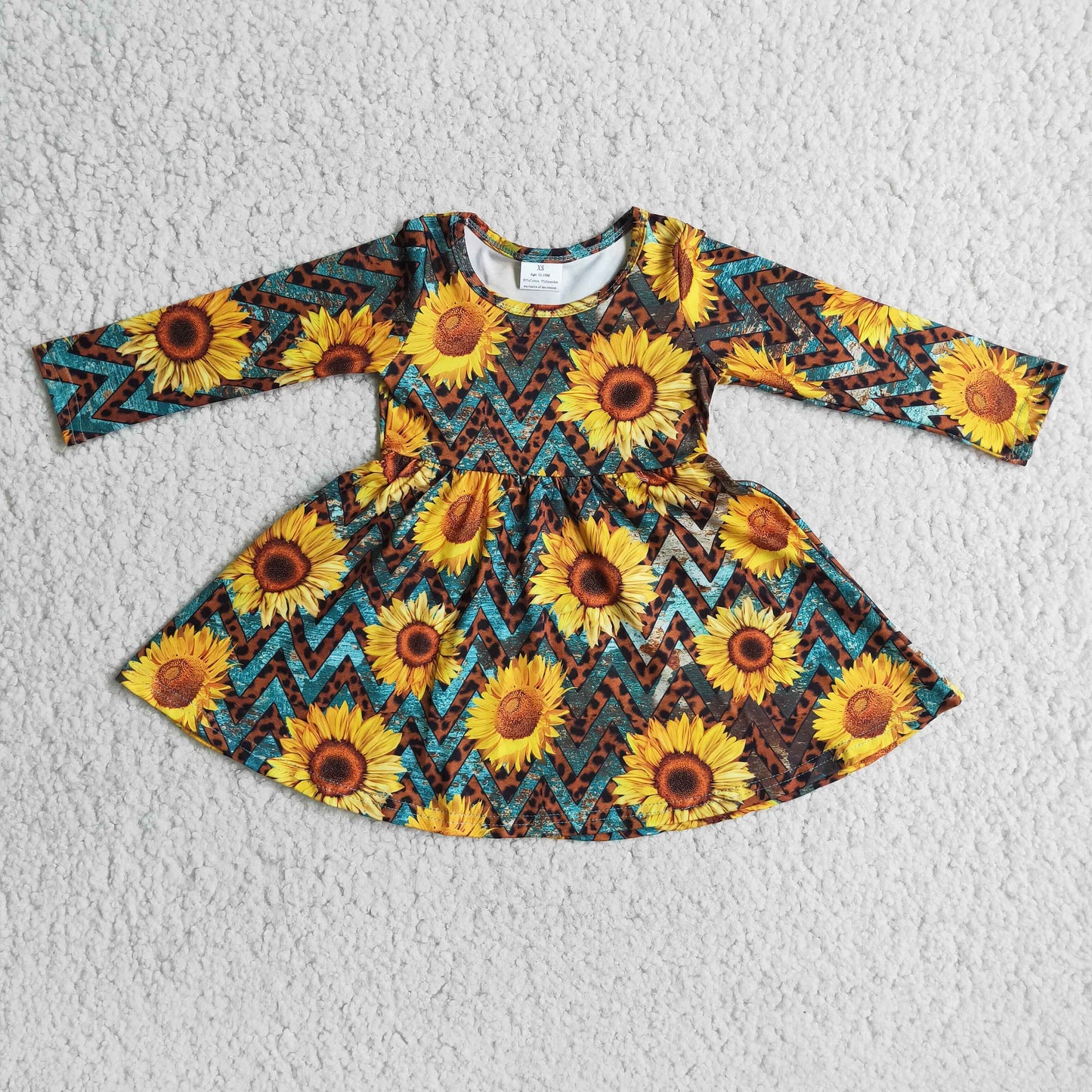 12.13 6 B3-22 Baby Girls Winter Dresses Baby Girls Sunflower print long sleeve twirl fall dresses
