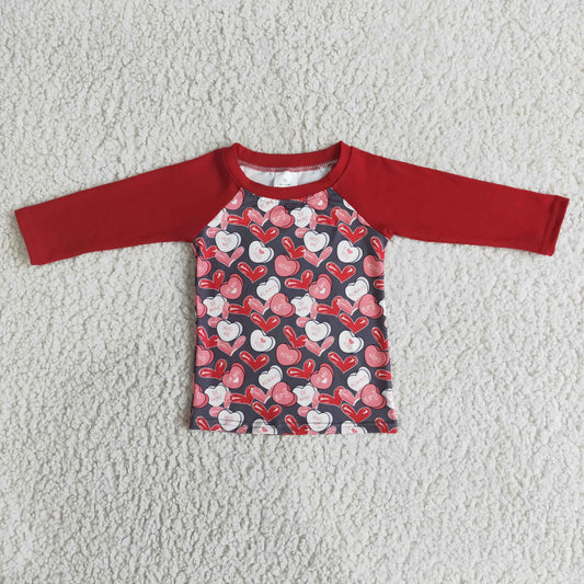 12.20 6 B3-4 RTS No Moq Clearance Baby Boys Tops Baby Boys Heart print red long sleeve Valentine's day shirt