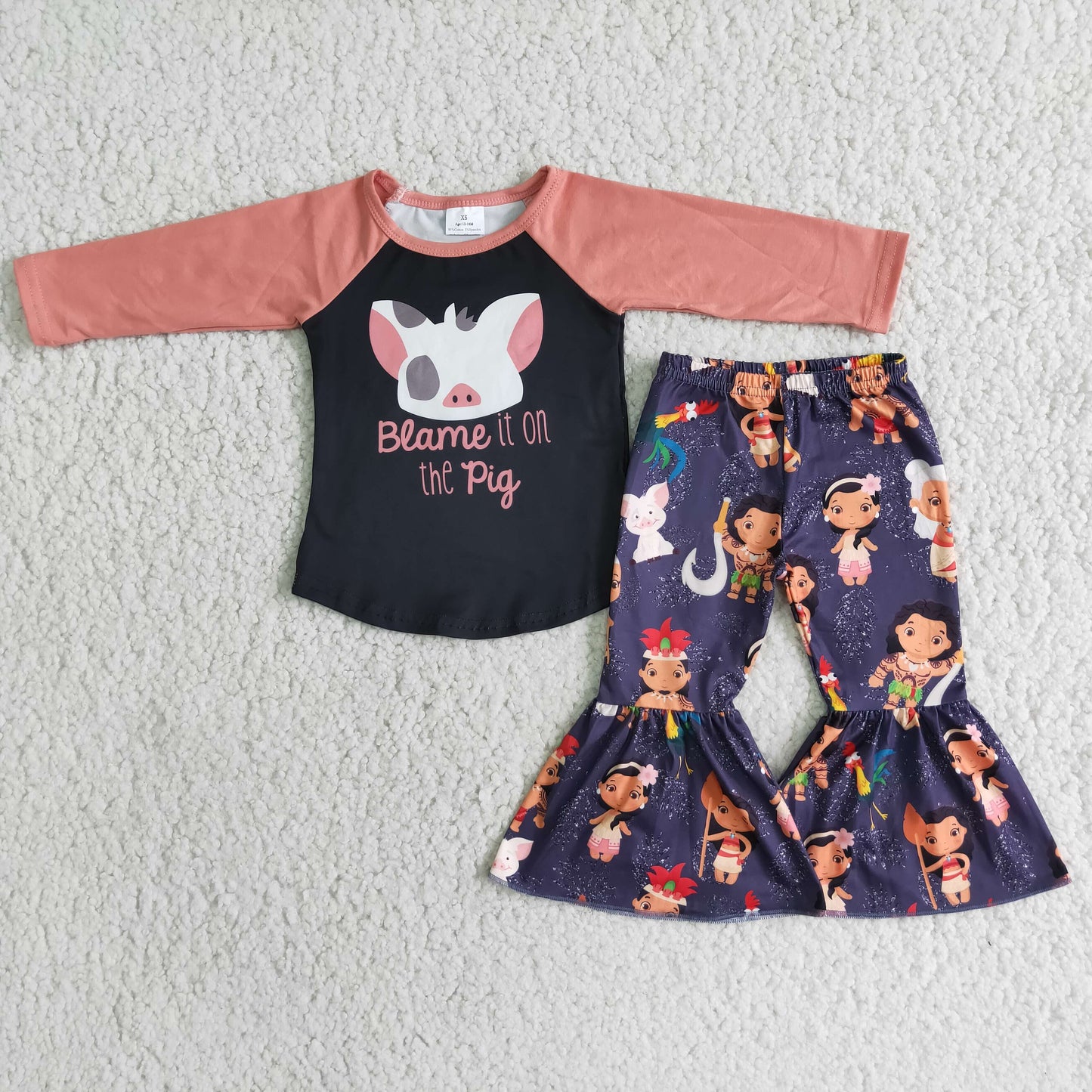 6 B3-40 Pig print long sleeve pants girls clothing set