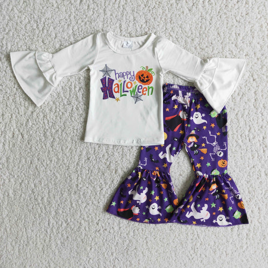 10.4 6 B9-22 RTS No Moq Clearance Baby Girls Winter Outfits Baby girls Happy Halloween shirt bell bottom