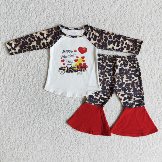 1.17 6 C11-28 RTS No Moq Clearance Baby Girls Happy Valentines day bell bottom pants sets