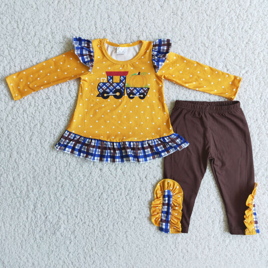 10.4 6 C8-20 RTS No Moq Clearance Baby Girls Winter Outfits Baby Girls pumpkin tractor legging sets