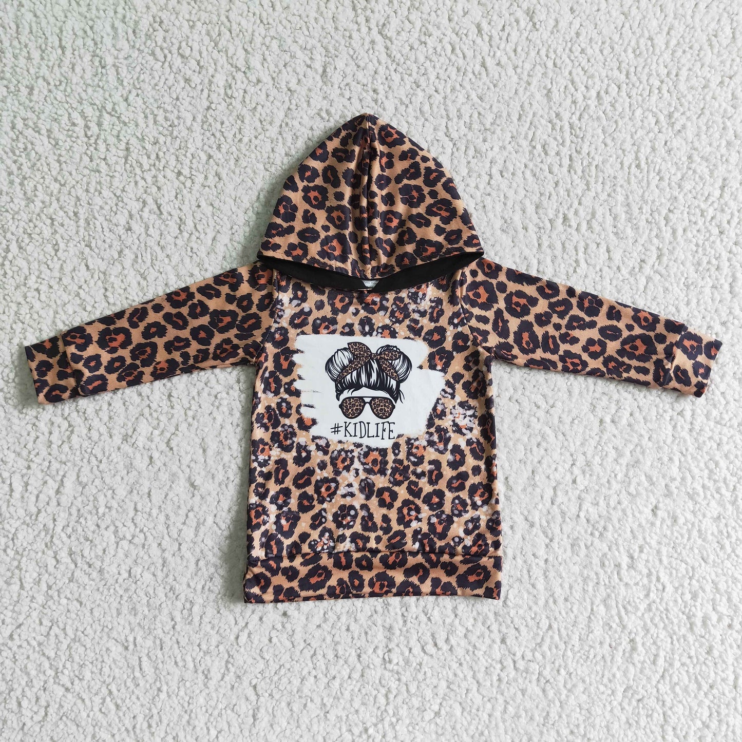 12.27 6 C9-18 RTS No Moq Clearance Baby Girls kidlife leopard hooded Tops