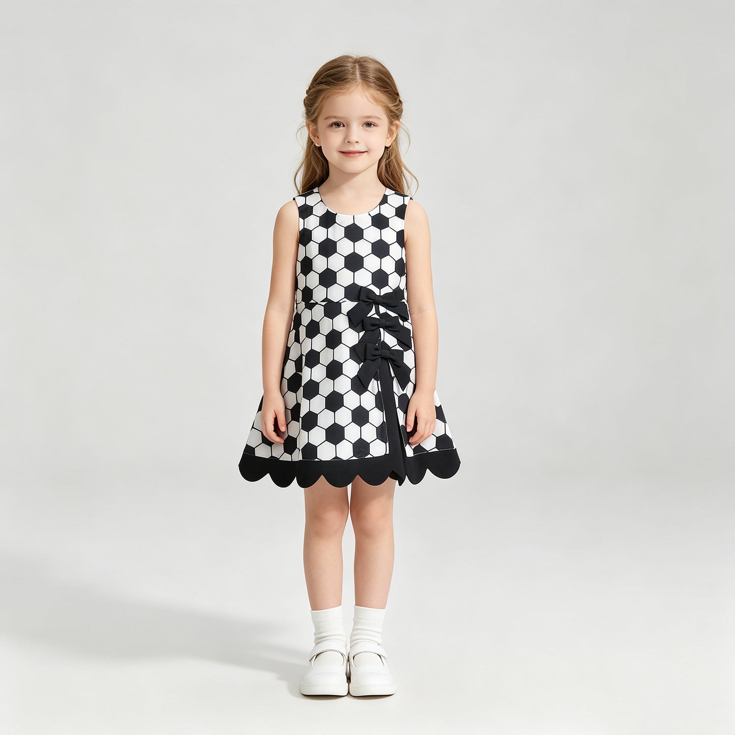 GSD4102 RTS NO MOQ （In stock）Sleeveless soccer bow kids girls athletic dresses