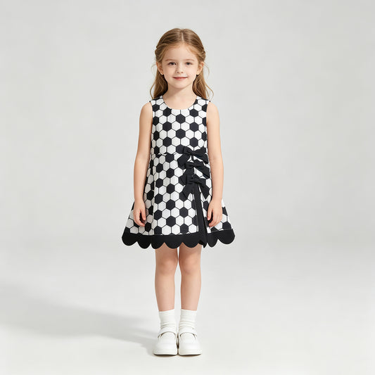 GSD4102 RTS NO MOQ （In stock）Sleeveless soccer bow kids girls athletic dresses