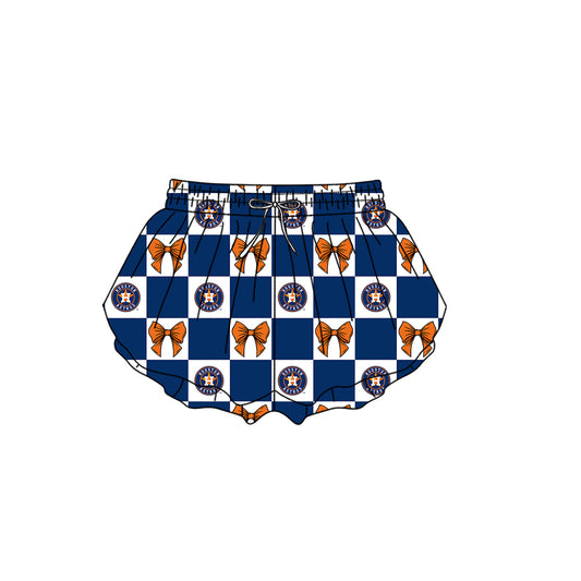 CUSTOM MOQ 5 Kids Clothing for Girls Baby Girls Blue Star Plaid Bottom Team Shorts