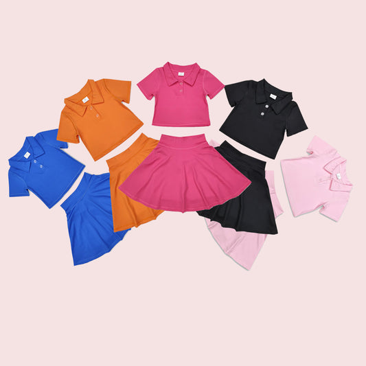 RTS Sibling polo shirt skirt girls active wear set