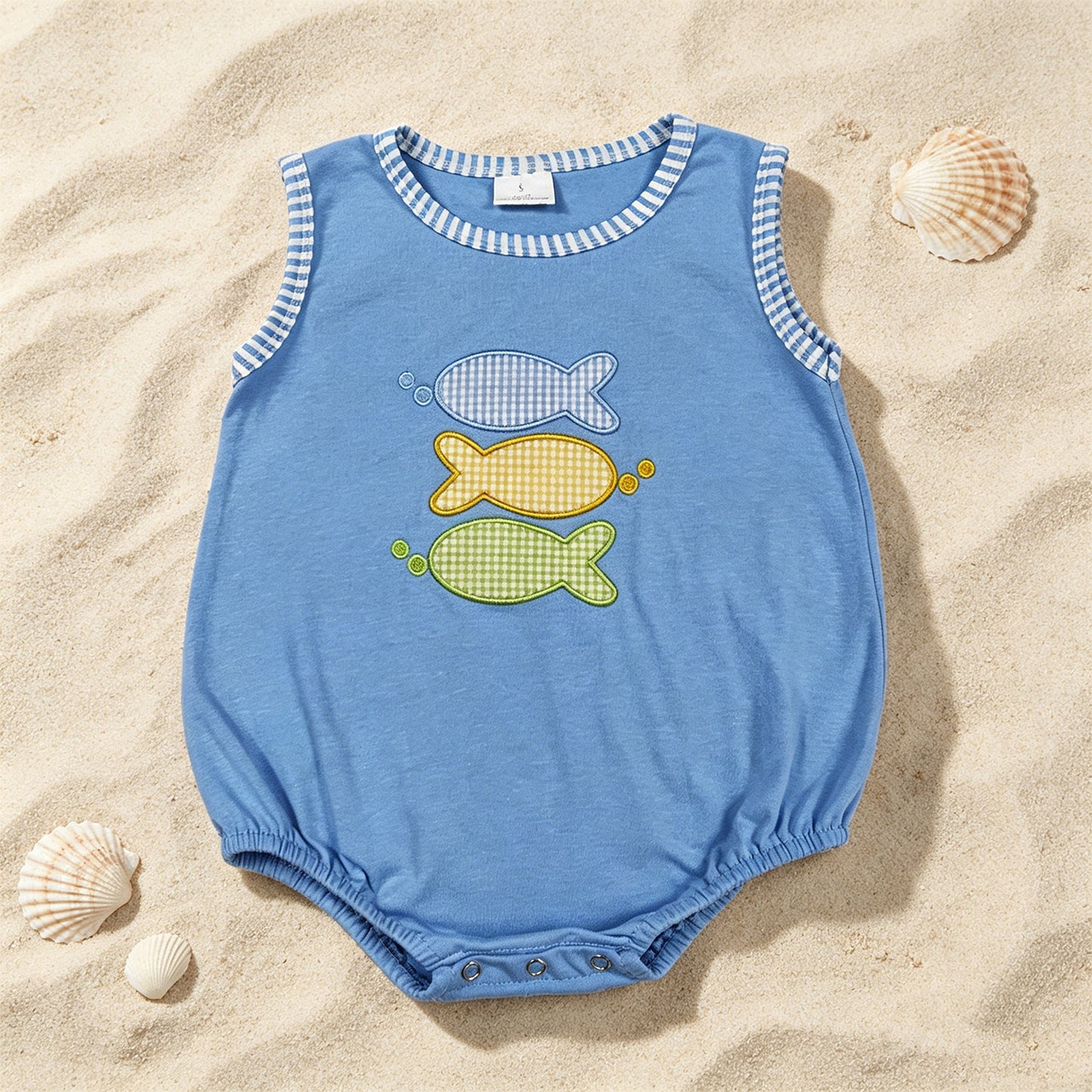 SR4005 RTS NO MOQ （In stock）Light blue sleeveless fish baby boy summer romper  Reviews