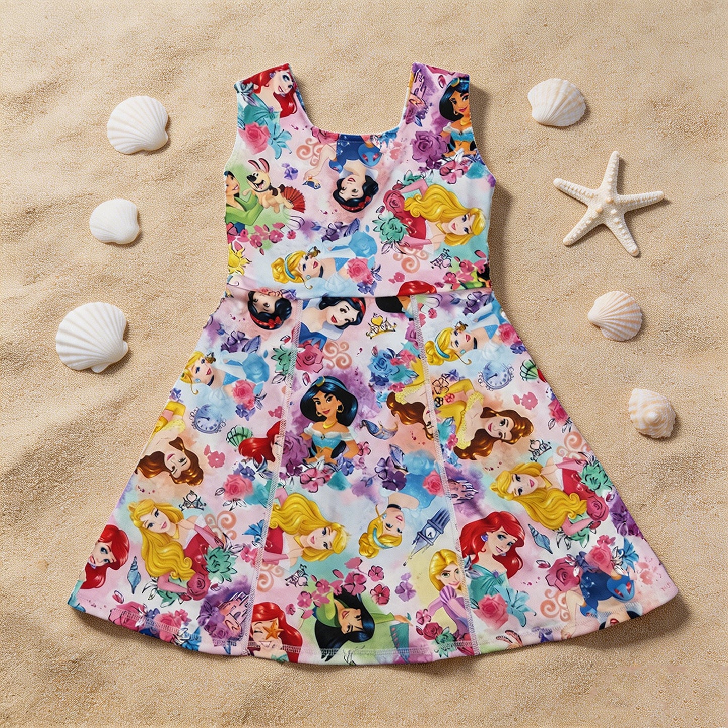 GSD2136 RTS NO MOQ （In stock ）Sleeveless floral kids girls athletic dresses