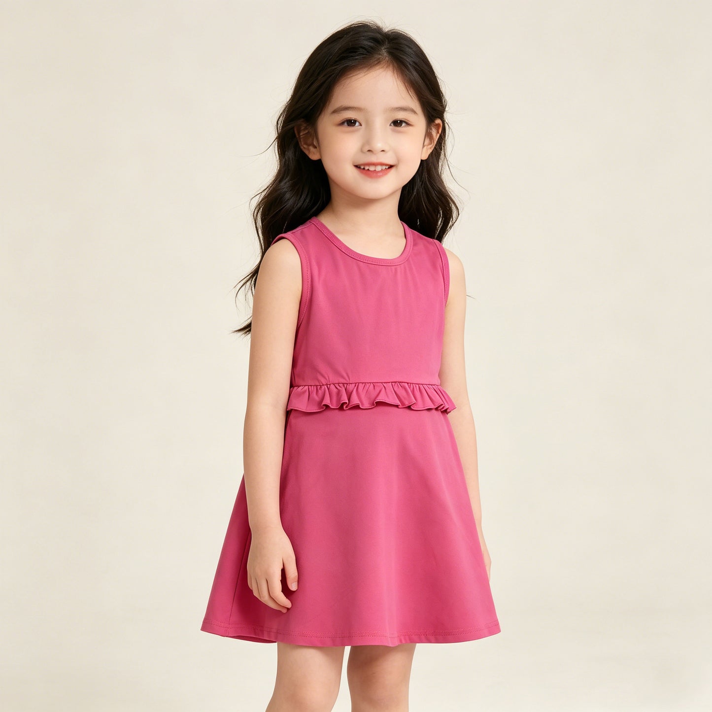 4.13 GSD3740 RTS NO MOQ （In stock）Sleeveless hot pink ruffle kids girls athletic dresses