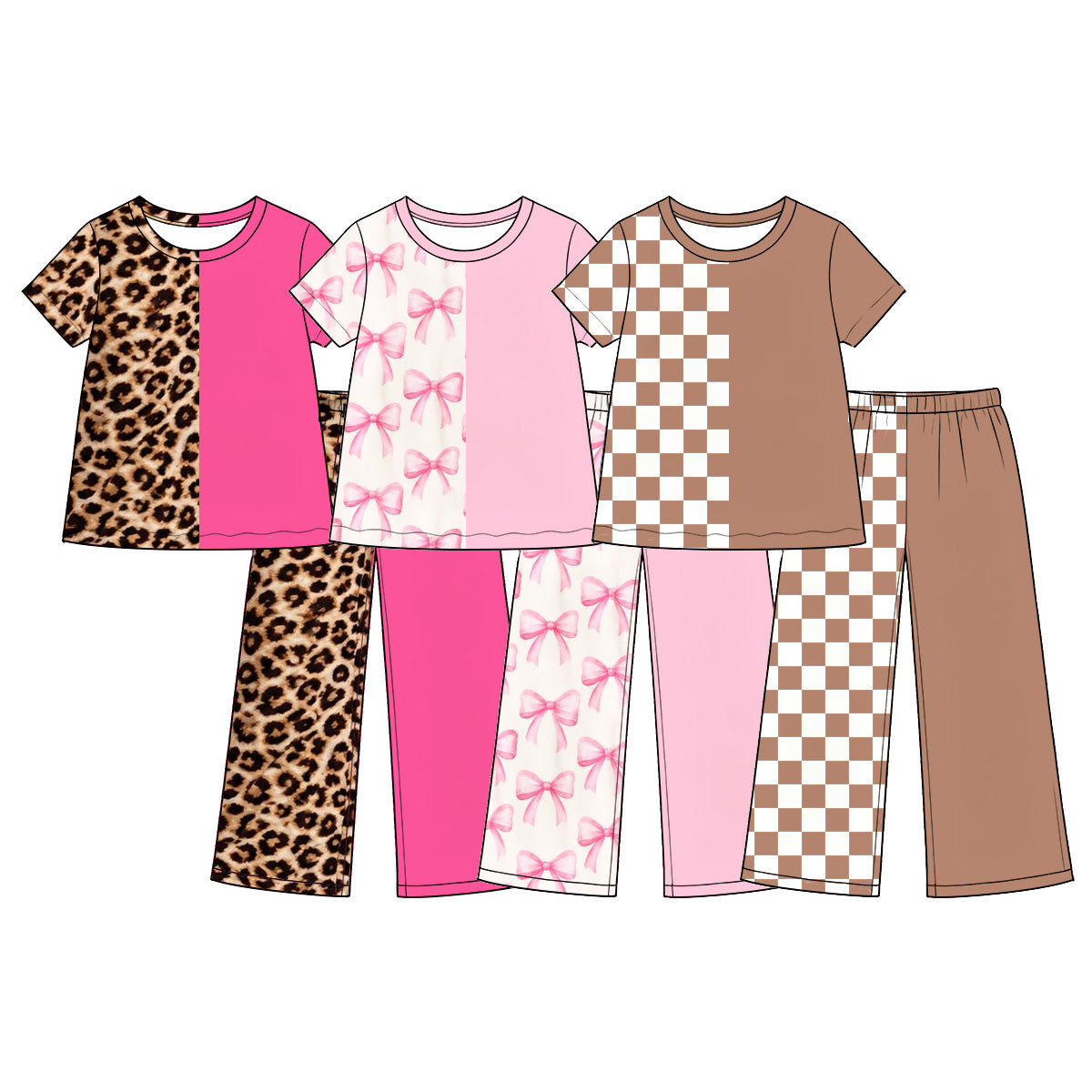 (Preorder new) No moq Toddler Girls Split Print Short Sleeve Top And Pants Sets