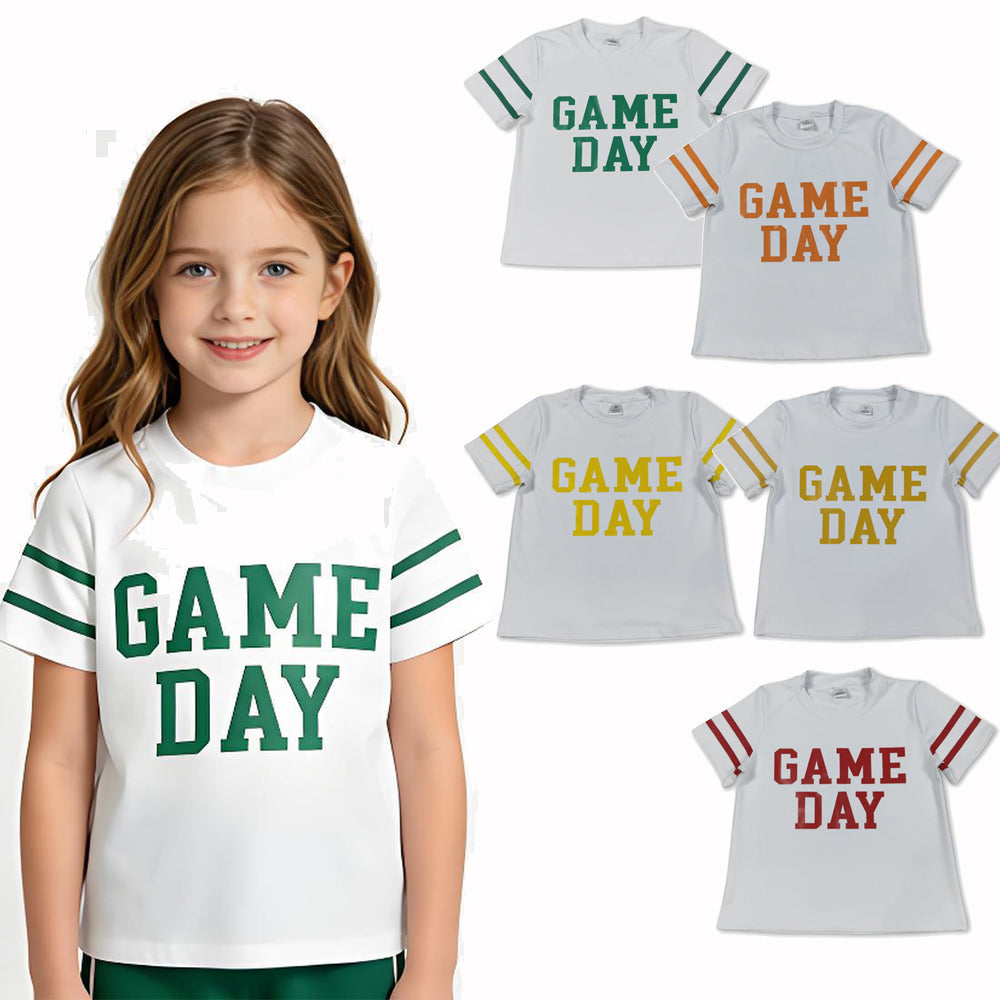 RTS Sibling White short sleeves game day kids girls activewear top