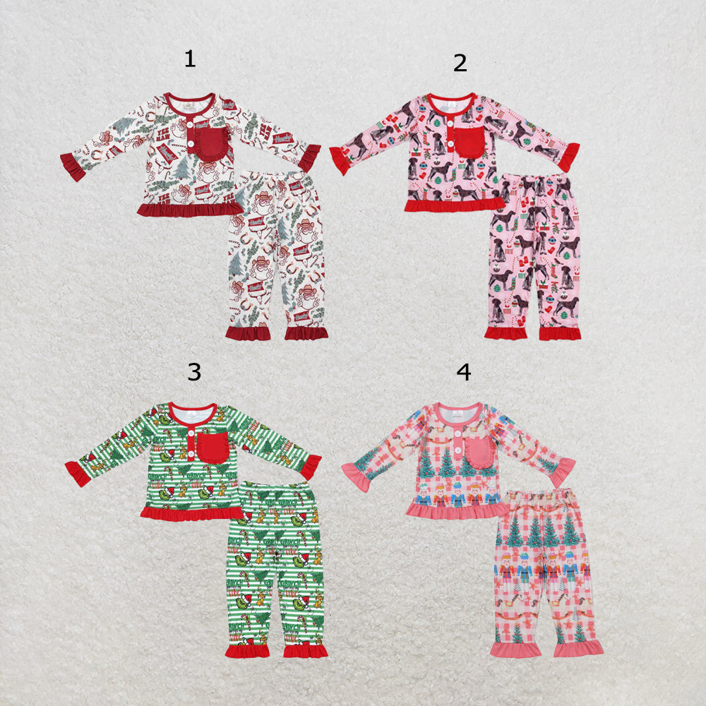 RTS Sibling Baby Girls hristmas Soldier Tree Top Pants Pajamas Clothes Sets