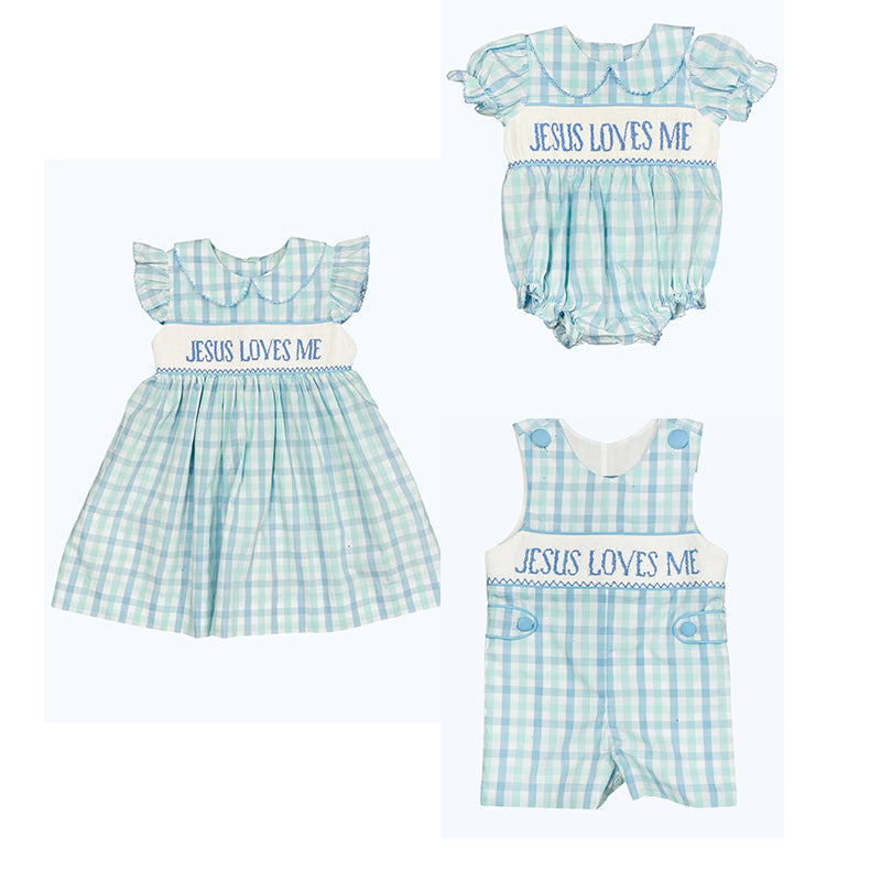 Kids Girls Plaid Dress with Flutter Sleeves 'Jesus Loves Me' Print Casual Comfortable Length Dress for Children
