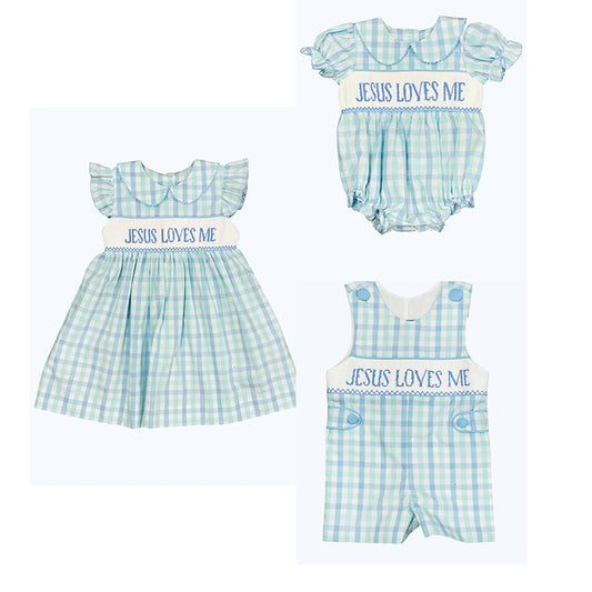 Kids Girls Plaid Dress with Flutter Sleeves 'Jesus Loves Me' Print Casual Comfortable Length Dress for Children