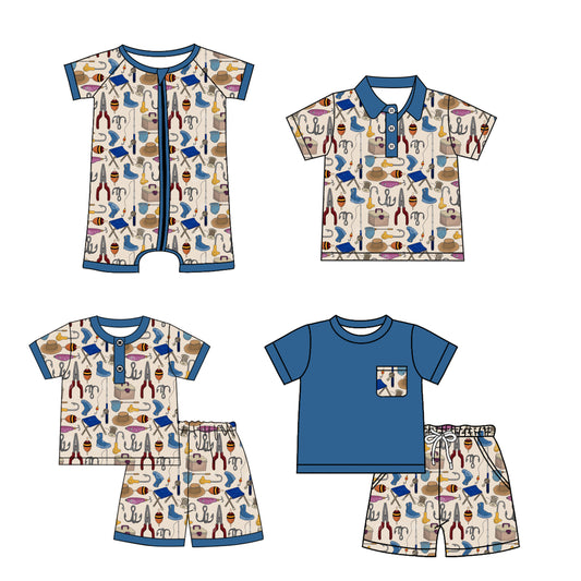 Baby Boys Hot Blue Short Sleeves Pocket Top Fishing Short Hunting Set