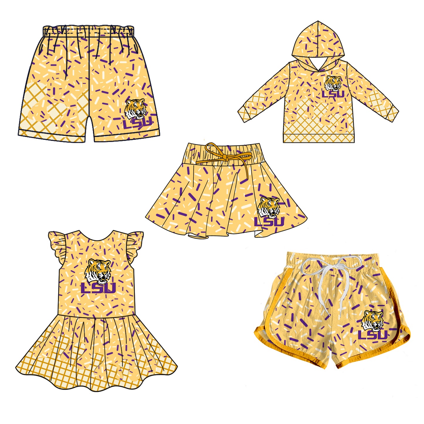 6.03 Custom MOQ 5 LSU  Purple and yellow series summer girls clothes