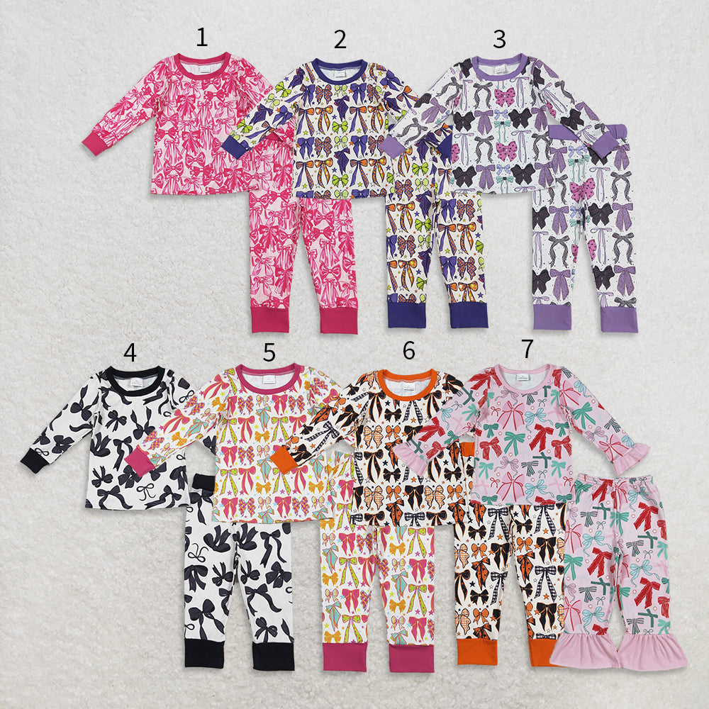 10.16 RTS Sibling Baby Girls Colorful Bows Stars Long Sleeve Top Pants Pajamas Clothes Sets
