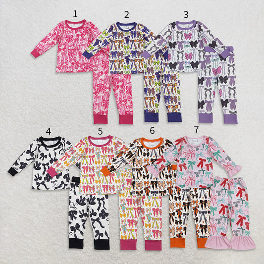 10.16 RTS Sibling Baby Girls Colorful Bows Stars Long Sleeve Top Pants Pajamas Clothes Sets