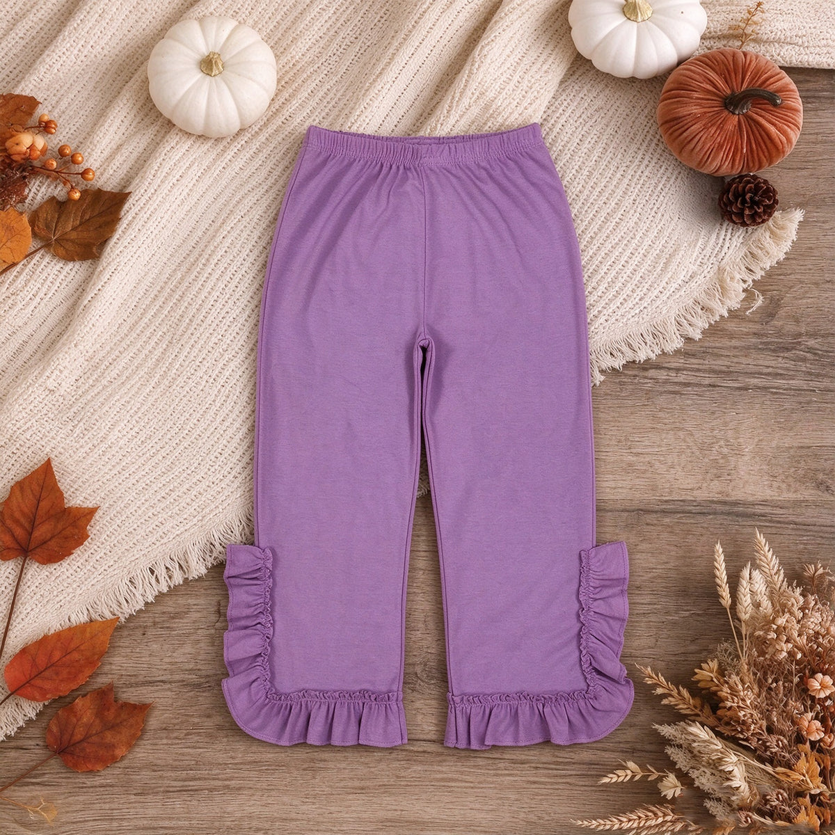 RTS NO MOQ （In stock）cotton P1162 Baby Girls Lavender Ruffle Flare Pants Bottom