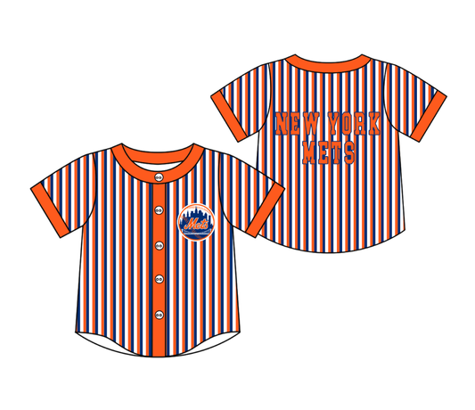 CUSTOM MOQ 5 Cute Kids Clothing Baby Kids Orange Blue Stripe Short Sleeve Team T-shirts Top
