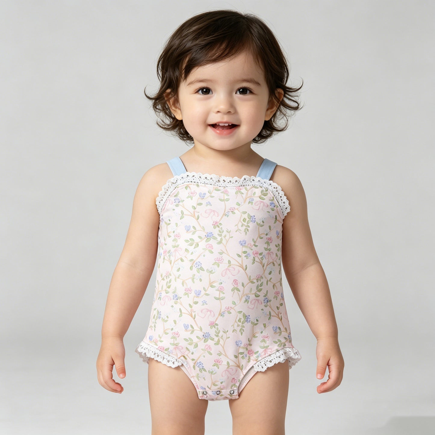 4.14 SR3461 RTS NO MOQ （In stock）Straps lace ruffle floral baby girls summer romper