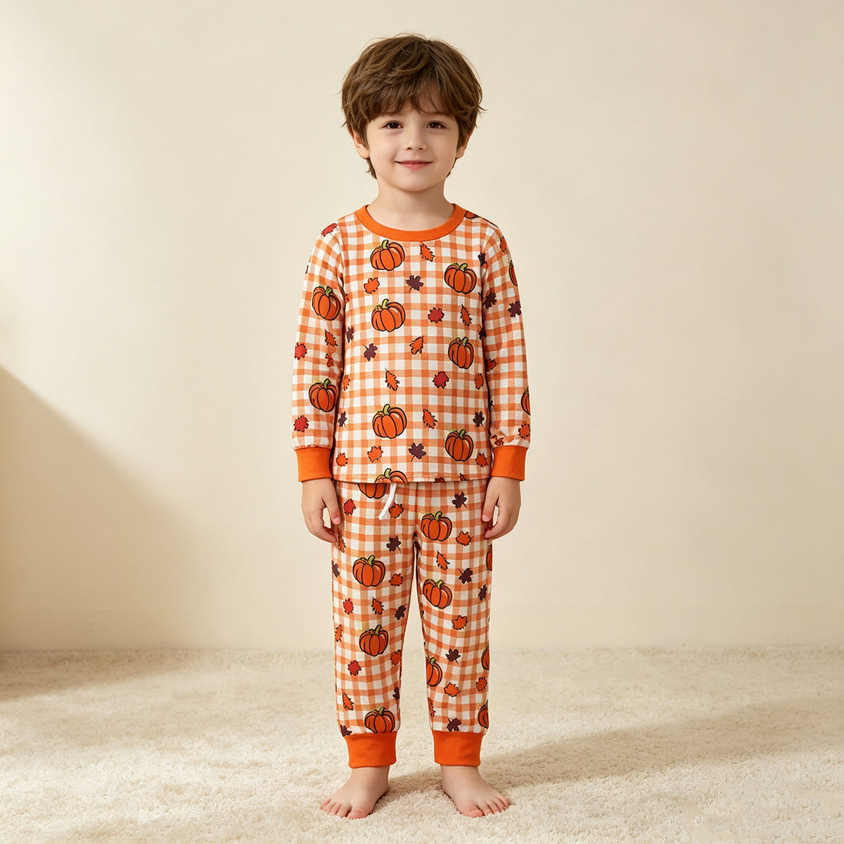 RTS NO MOQ （In stock）milk silk BLP1540（BT1929+P1198）Baby Boys Pumpkins Checked Print Top Pockets Pant Casual Set