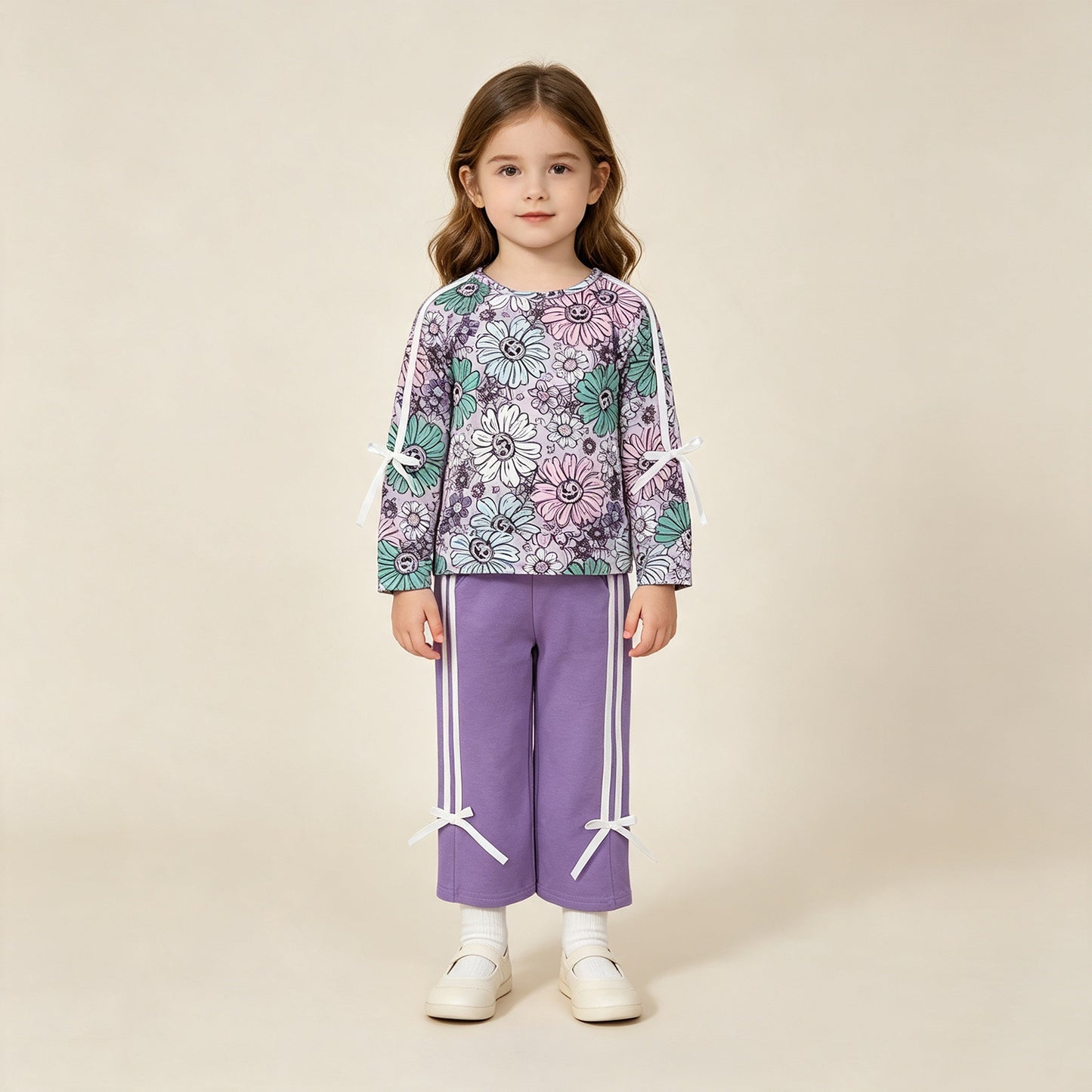 GLP3353 RTS NO MOQ （In stock）milk silk Baby Girls Halloween Ghost Floral Print Pocket Long Sleeve Top Pants Clothes Set