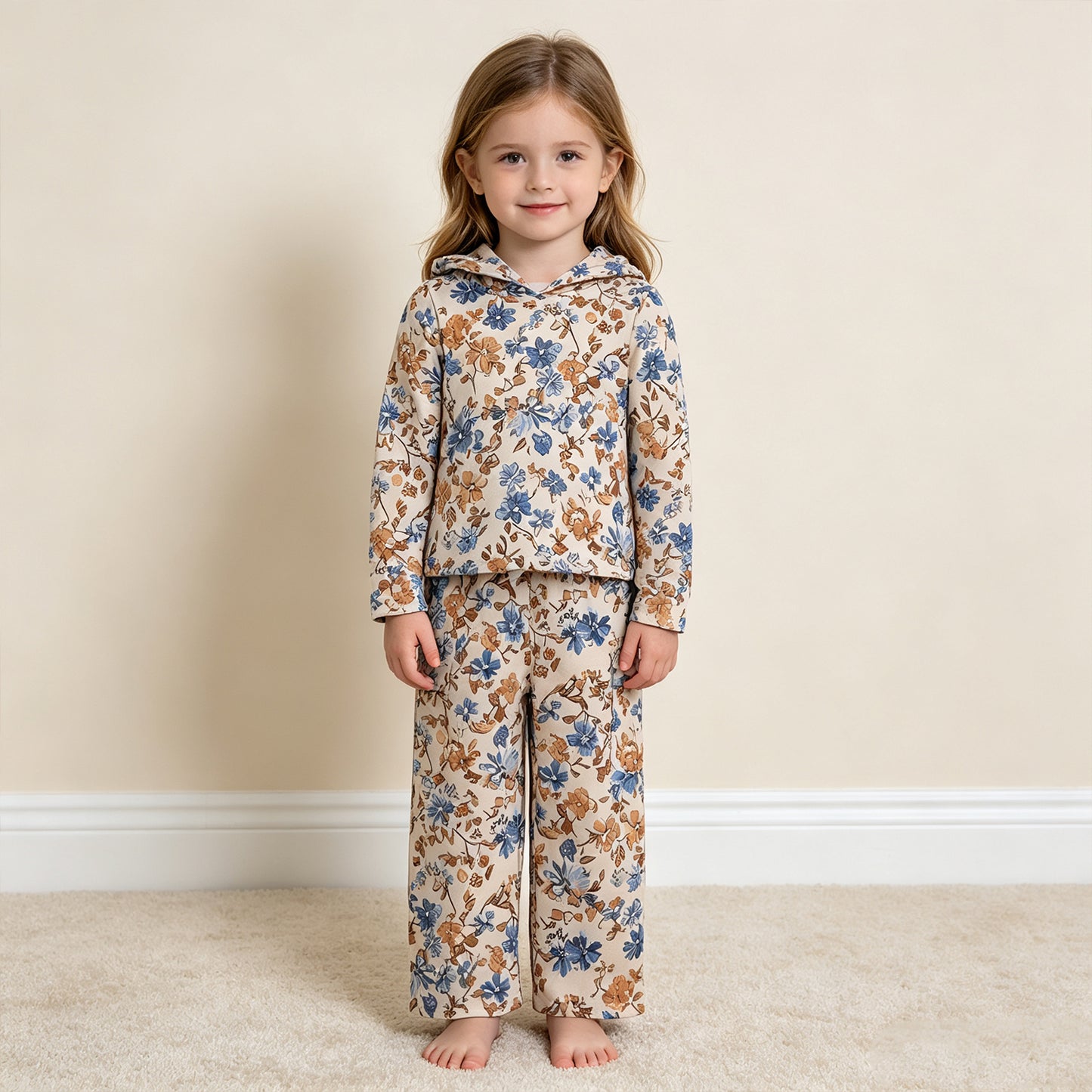 RTS NO MOQ （In stock）milk silk GLP3323 Toddler Girls Colorful Floral Print Zip Hoodie With Pockets Straight Leg Pants Casual Outfit