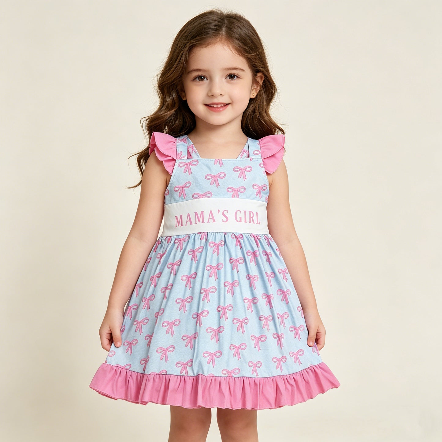 GSD2980 RTS NO MOQ （In stock）Flutter sleeves mama's girl bows kids ruffle dresses