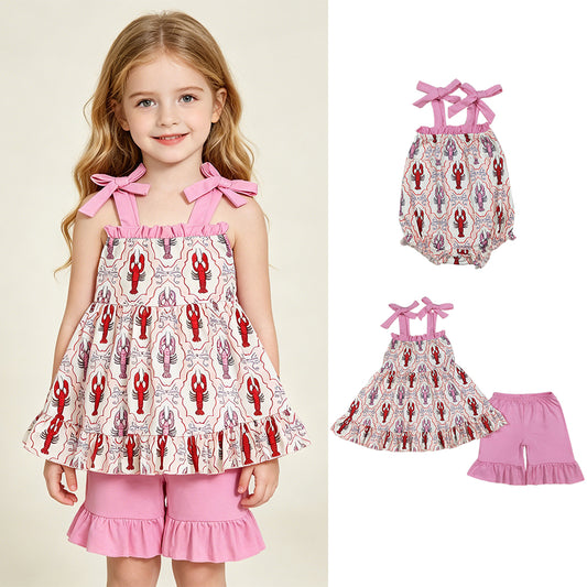 RTS Sibling Adjustable straps crawfish tunic shorts girls outfits and romper