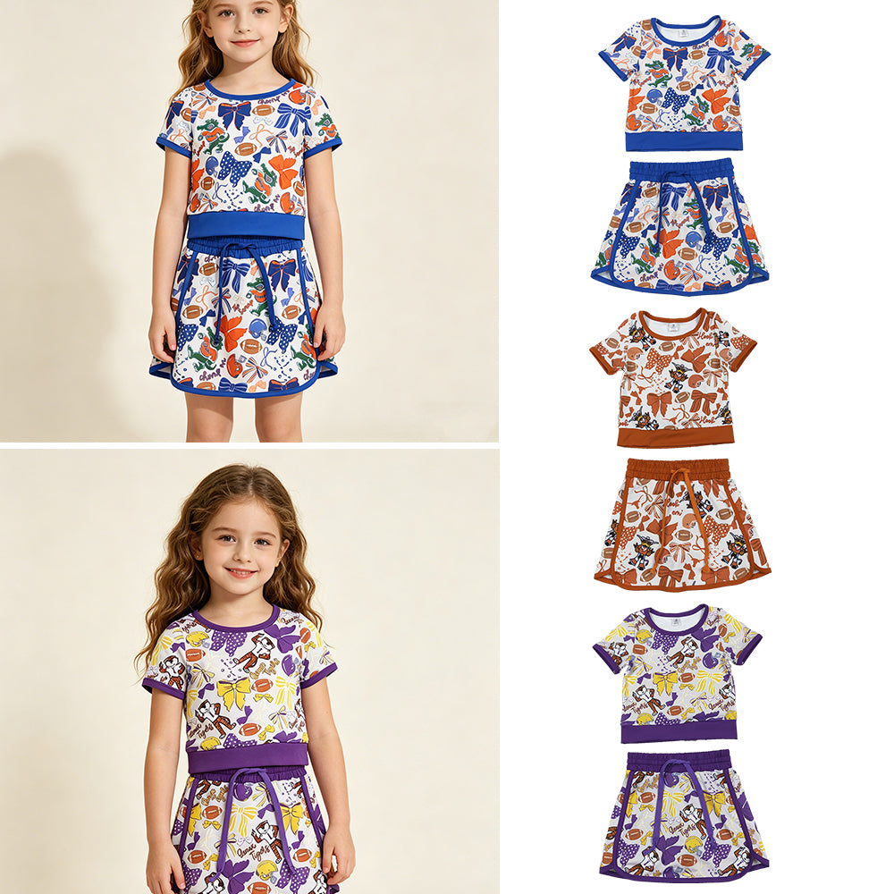 RTS NO MOQ （In stock ）Short sleeves skirt girls team active wear set