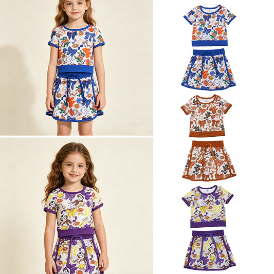 RTS NO MOQ （In stock ）Short sleeves skirt girls team active wear set