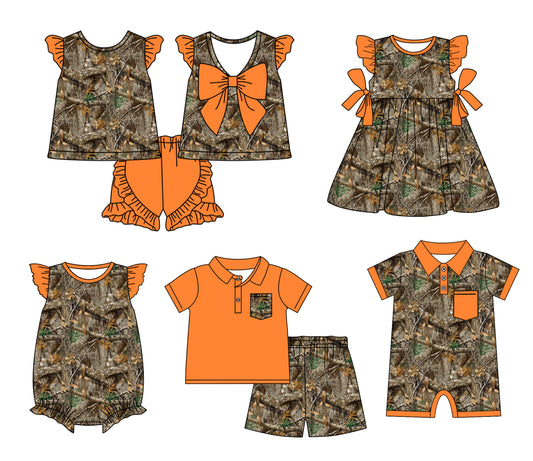 Infant Girls and Boys True Tree Camo Hunting Flutter Sleeve Onesie-Dress-Short Sleeve Shorts Set Mixed Sizes Pre-Order