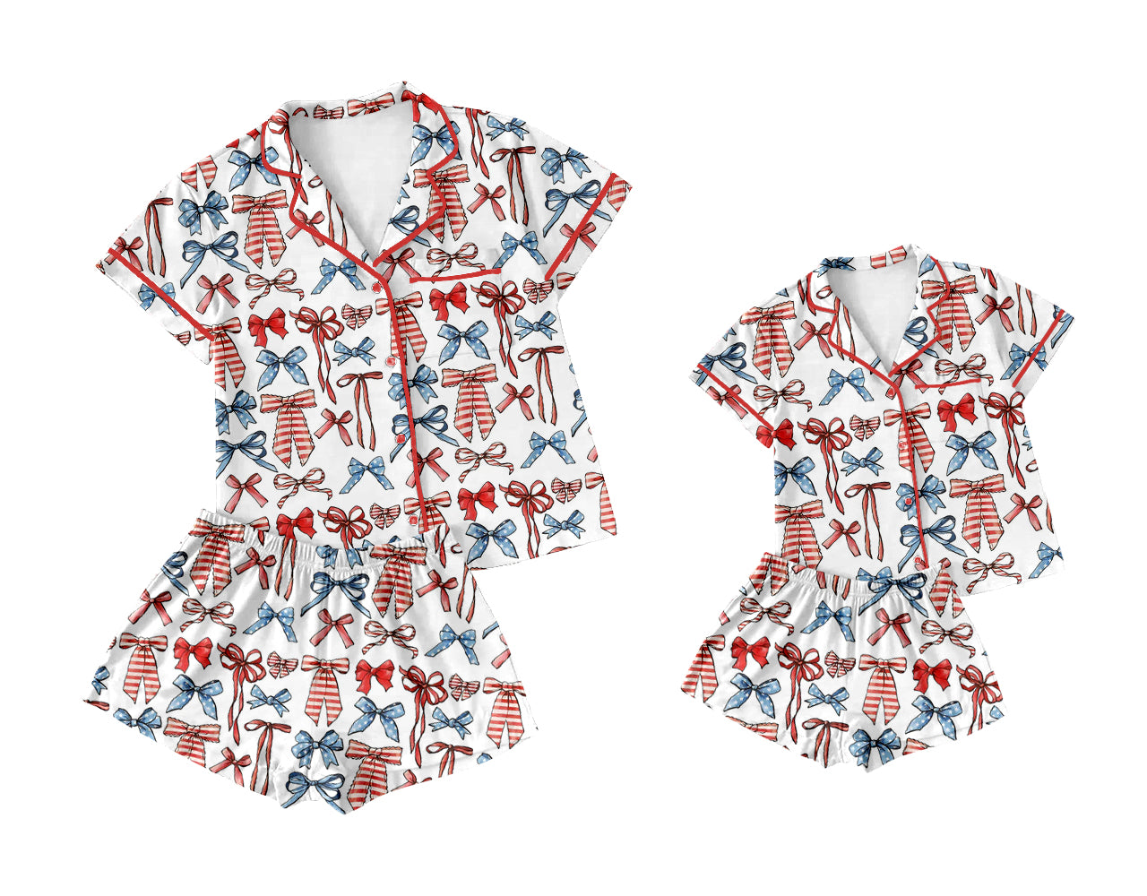 Stars stripe bow adult women 4th of july button down pajamas