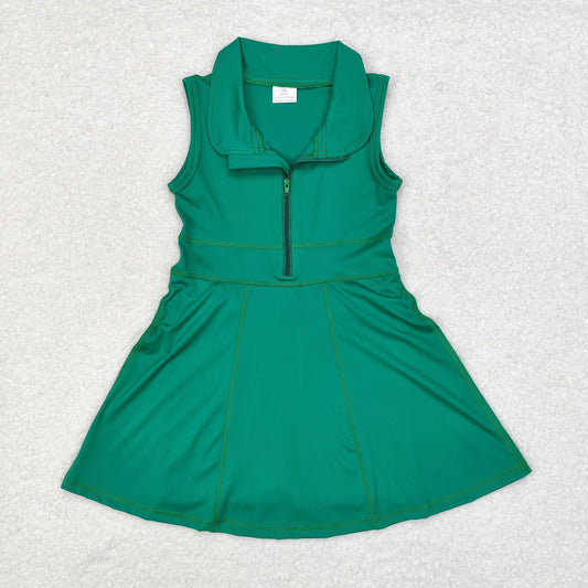 rts no moq GSD1380  Solid Green Zipper Yoga Wear Sleeveless Dress