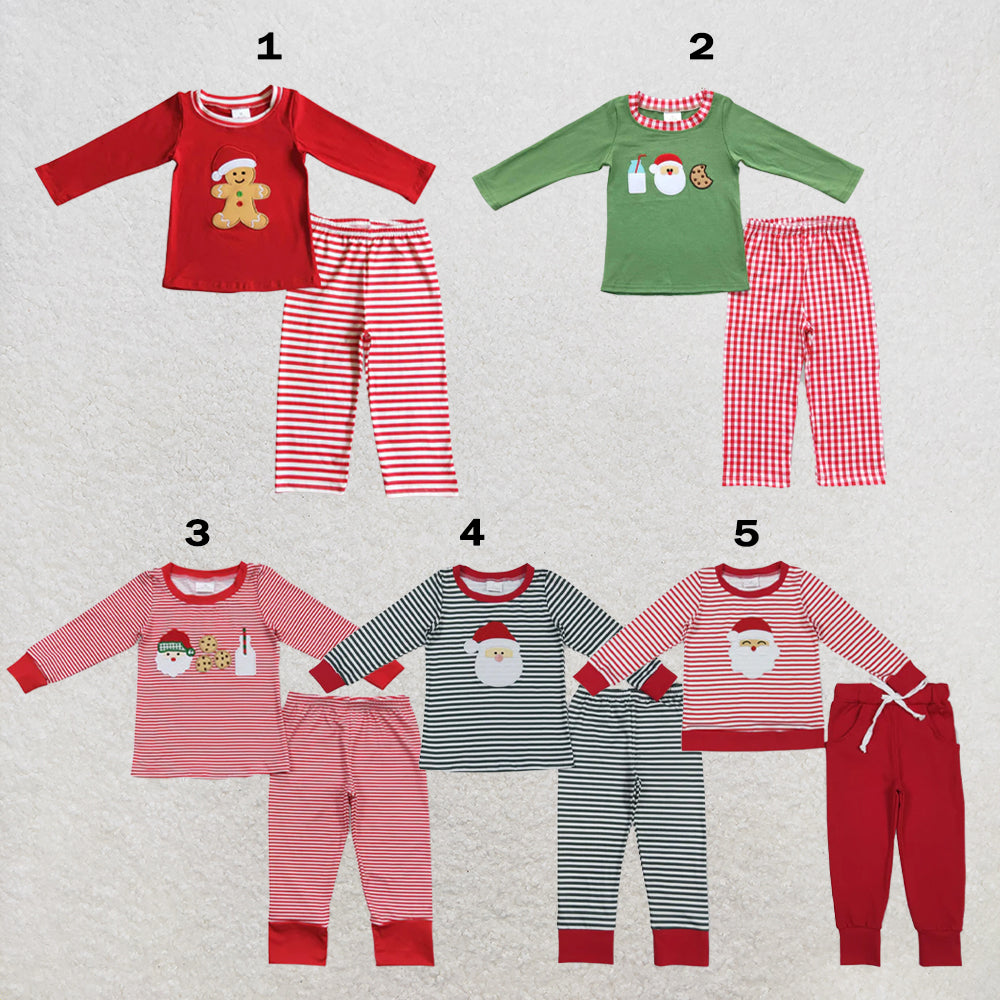 RTS Sibling Embroidery Santa Baby kids Shirts Top Pockets Leggings Christmas Clothes Sets