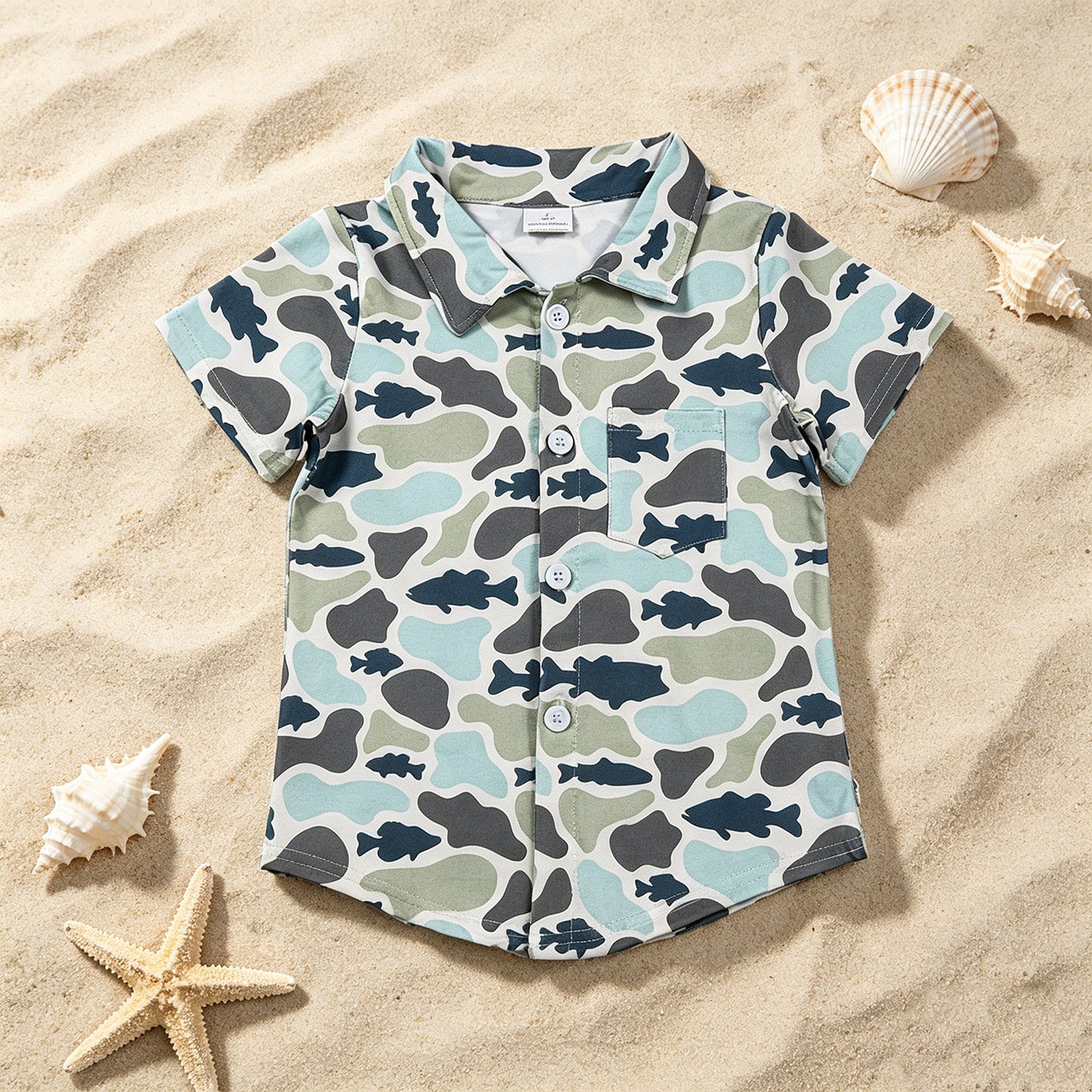BT1787 RTS NO MOQ （In stock ）Short sleeves fish camo kids boys button down shirt