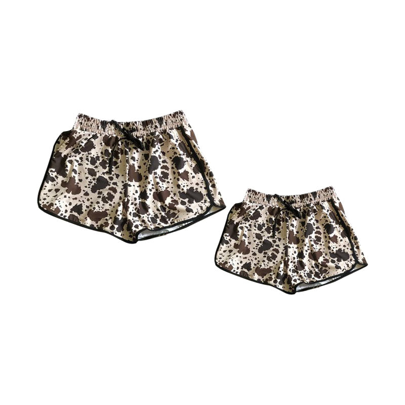 Kids Girls Brown Cow Print Western Summer Shorts Children's Fashion Casual High Waist Short Length