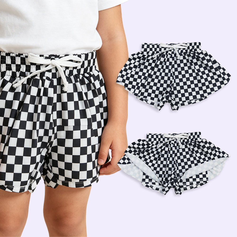 SS0865 RTS NO MOQ （In stock）Black plaid kids girls team active summer shorts