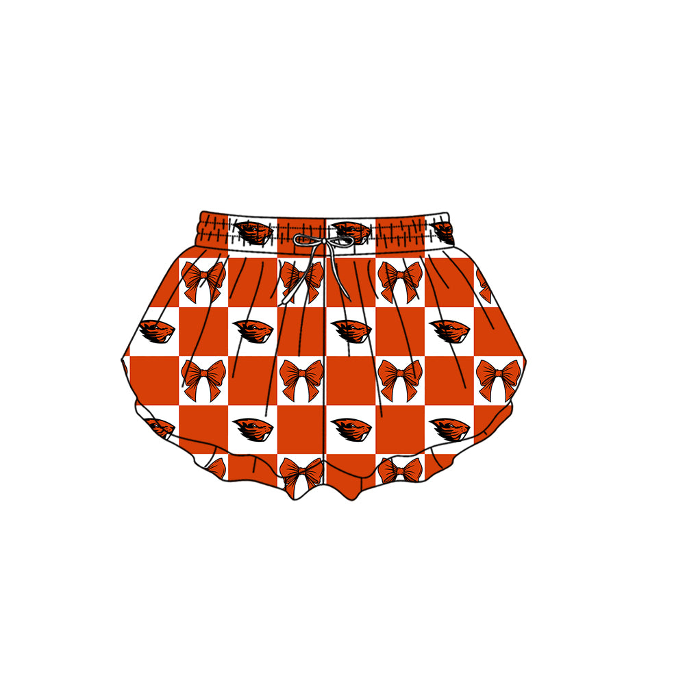 CUSTOM MOQ 5 Sibing Kids Clothing for Girls Baby Girls Orange Bow Top Skirts Yoga Active Team Clothes Sets Knee Length Dress Shorts