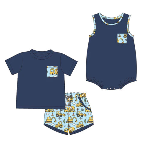 Pre-order Baby Boys Clothing Blue Sleeveless Onesie and Short Sleeve Shorts Set