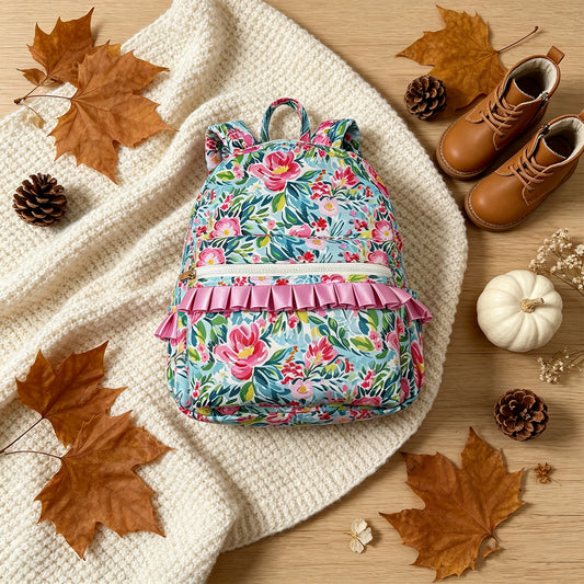 RTS NO MOQ Bags BA0176 Kids Girls Green Pink Flowers Print Backpack Back Bags