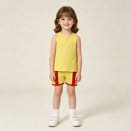 GSSO3466 RTS NO MOQ （In stock ）Sleeveless red bow top yellow shorts princess girls outfits