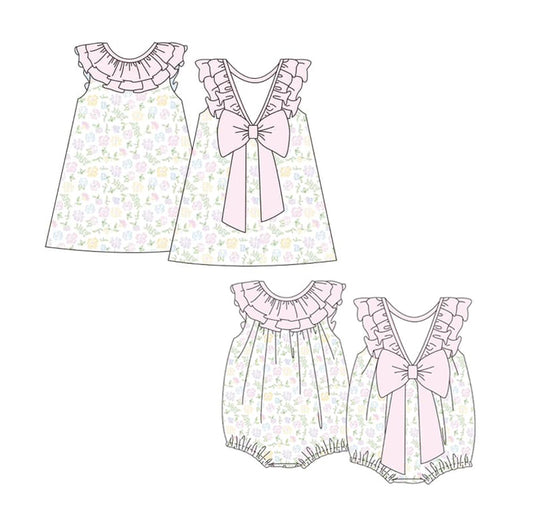 Pink Ruffle Bow Floral Summer Dress for Baby Girls Cute Infant Girl Clothing Casual Dresses for Girls 12-24 Months
