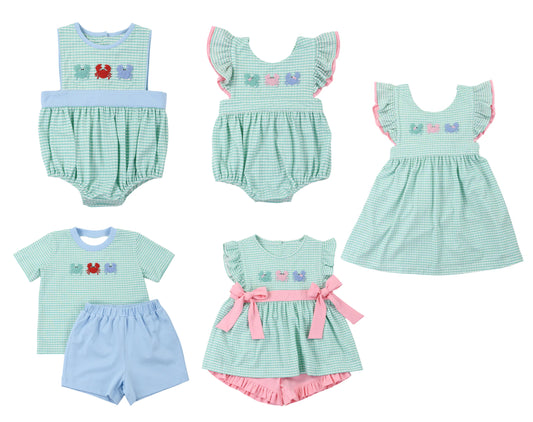 Short sleeves plaid crab top shorts boys summer clothes