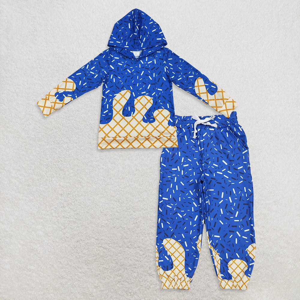 10.31 RTS NO MOQ （In stock）BT1275 + P0818 Baby Boys Hot Blue Sprinkles Drip Hoodies Yoga Jogger Pants Team Clothes Sets