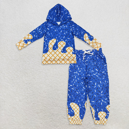 10.31 RTS NO MOQ （In stock）BT1275 + P0818 Baby Boys Hot Blue Sprinkles Drip Hoodies Yoga Jogger Pants Team Clothes Sets
