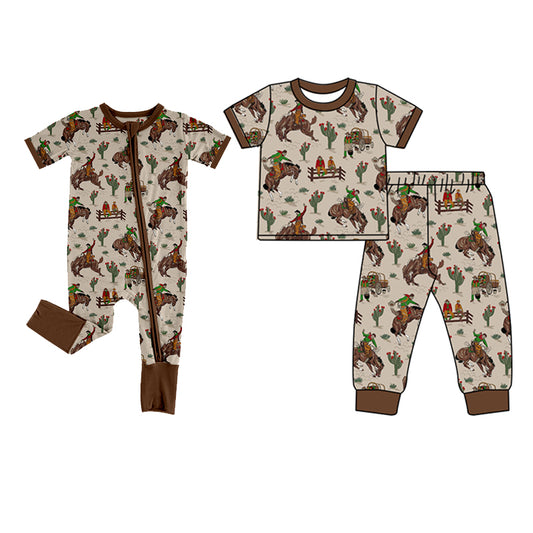 Baby Infant Boys Western Rodeo Cactus Zip Rompers and Short sleeve top long pants suits  preorder